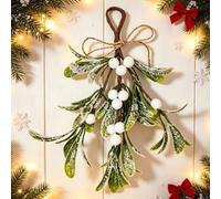 1 Pack Christmas Artificial Mistletoe Hanging Ornaments, Seasonal Xmas Holiday Home Decor, 8.7 in (White)