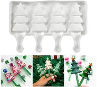 1 Pack Christmas Cute Xmas Tree Shape Popsicle Mold Silicone Ice Pop Molds 4 Cavities Popsicle Mold for Kids Adults Ice Cream Mold Cakesicles Mould DIY Popsicle Maker Homemade Popsicle Silicone Mold C