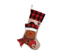 1 Pack Christmas Stocking 19 Inch Plaid Hanging Xmas Sock with 3D Snowman Deer Santa Penguin for Kids Adults Home Mantel Fireplace Tree Holiday Decoration(biscuit)