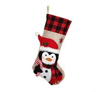 1 Pack Christmas Stocking 19 Inch Plaid Hanging Xmas Sock with 3D Snowman Deer Santa Penguin for Kids Adults Home Mantel Fireplace Tree Holiday Decoration(penguin)