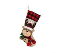 1 Pack Christmas Stocking 19 Inch Plaid Hanging Xmas Sock with 3D Snowman Deer Santa Penguin for Kids Adults Home Mantel Fireplace Tree Holiday Decoration(deer)