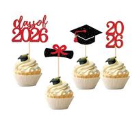 1 Pack Class of 2025 Cake Topper Glitter Congrats Grad Cap Graduation Congrats Grad Cake Topper for Graduations Cake decorations (Red)