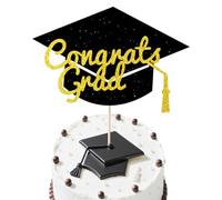 1 Pack Class of 2025 Cake Topper Glitter Congrats Grad Cap Graduation Congrats Grad Cake Topper for Graduations Cake decorations (black gold)