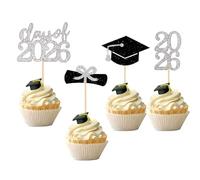 1 Pack Class of 2025 Cake Topper Glitter Congrats Grad Cap Graduation Congrats Grad Cake Topper for Graduations Cake decorations (Silver)