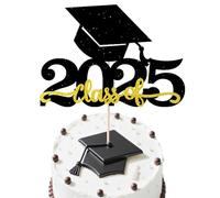 1 Pack Class of 2025 Cake Topper Glitter Congrats Grad Cap Graduation Congrats Grad Cake Topper for Graduations Cake decorations (black gold 2025)