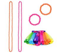 1-Pack Colorful Tutu, 80's Clothing Accessory Set, Neon Necklace, Bracelet, Women's Tutu for Makeup Party, Show, Bar, Band Performance