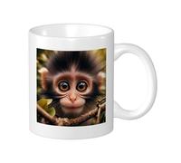 1 Pack Cute Animals Monkey Tree Leaves Plants Nature Rustic Style Brown Green Ceramic Unbreakable Collection Office Gym Office Camping with Handles Flat Bottom 11oz
