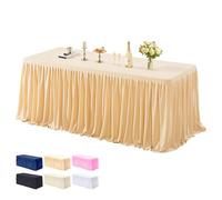 1 Pack Dark Champagne Tablecloths for Rectangle Tables 6ft, Wrinkle Resistant Champagne Table Cover Fitted Stretch Table Cloth with Pleated Ruffle Skirts for Party Banquet Dining Birthday Wedding