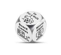 1-Pack Decision Dice .Activity and Food Dice, 0.63 Inch, Aluminium, Silver, for Video Gaming, Outdoor Activities, Cooking, Reading, Traveling, Pets, Pizza, Burger, Chicken, Shopping, Movie Night (5)
