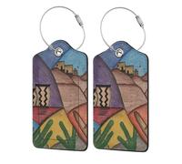 1 Pack Desert Southwest Folk Art Luggage Tags for Suitcases PU Leather Privacy Protection Bag Tags Travel Essentials