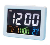 1 Pack Digital Alarm Clock with Large Color LCD Screen for Bedroom, Multifunction Desk Clock Display Time Date Week Temperature, Dual Power Table Clock for Kitchen Office(White)