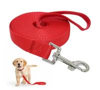 1 Pack Dog Training Lead, 32FT/10M Nylon Long Line Training Leash with Padded Handle & Swivel Clip for Recall Obedience, Red
