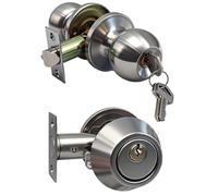 1 Pack Door Knobs Set, Single Cylinder Deadbolt All Keyed Same Entry Door Knob Combo Set with Lock and Keys for Entrance and Front Door, Exterior Round Ball Door Locksets
