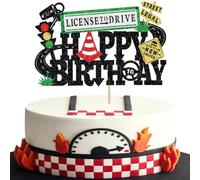 1 Pack Drivers License Cake Topper Glitter Caution New Driver 16th Birthday Cake Pick License to Drive Cake Decorations for Car Road Sign Theme Happy 16th Birthday Party Supplies
