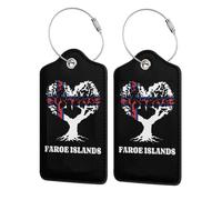 1 Pack Faroe Islands Faroese Faeroese Flag Love Heart Tree Leather Luggage Tag for Suitcase with ID Label Privacy Cover Address Card Stainless Steel Loop Travel Tags
