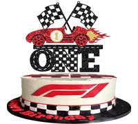 1 Pack Fast One Cake Topper Black Glitter Race Car 1st Birthday Cake Topper Traffic Light Wheel Checkered Flag Cake Decoration for Race Car Theme Boys First Birthday Party Cake Decorations Supplies