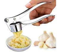 1 Pack Garlic Press, Stainless Steel Ginger Crusher, Rust-Resistant, Easy to Squeeze and Clean, Household Kitchen Onion Slicer, Non-Slip Handle
