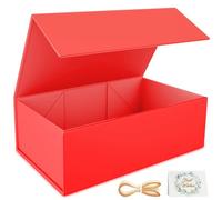1 Pack Gift Boxes, 24 x 15 x 7.6 cm Gift Boxes for Presents with Lids Magnetic Closure Rectangle Collapsible for Groomsman Proposal Box, Wedding, Christmas, Halloween, Birthday Gift (Red)