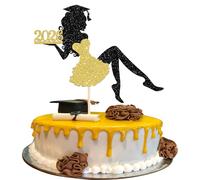 1 Pack Girl 2026 Graduation Cake Topper with Glitter Grad Cap Diploma Cake Decorations 2026 Senior Graduation Cake Pick for 2026 Girl School Theme Party Supplies Gold