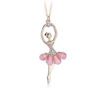 1 pack Girls Necklaces - A Girl Dancing Ballet Dainty Necklace with White Cubic Zirconia & Pink Petal Skirt, Elegant Necklace for Girls Kids Jewellery Gifts Birthday Christmas,Kids Necklaces for Girls