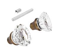 1 Pack Glass Door Knobs Interior Mortise Lock Replacement Set with Spindle, Vintage Crystal Door Knobs for Replacing Broken Old Antique Lock Sets on Interior Door, Antique Brass Finish