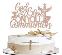 1 Pack God Bless on you Communion Cake Topper Glitter Peace Pigeon Cross Religious Cake Picks God Bless for Baptism Theme Baby Shower 1st Birthday Party Cupcake Decoration Rose Gold