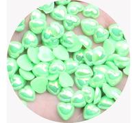 1 Pack Green Heart Shaped Resin Pearls Beads AB Color Heart Flatback Pearl Beads for Nails Art Clothes Craft Decoration 10mm, 100PCS