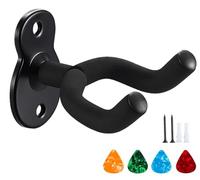 1 Pack Guitar Holder Wall Mount Guitar Hanger with Guitar Picks, Black Metal Guitar Hanger, U-Shaped Guitar Wall Hangers Mount for Acoustic, Electric Guitar, Banjo, Bass