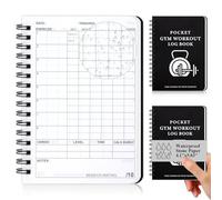 1 Pack Gym Workout Log Book A6 Tracking Goals Setting Pocket Fitness Diary Mini 120g Stone Paper Waterproof Training Planner Small Sweatproof 100 Page Gym Accessories for Men Women Black