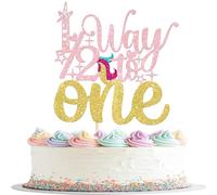 1 Pack Half Way to One Cake Decoration Half Year 6 Months Baby Decoration Unicorn Cake Decoration 1/2 Way to One Cake Decoration for Boys and Girls Six Months Birthday Party Cake Decoration
