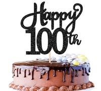 1 Pack Happy 100th Birthday Cake Topper Glitter Cheers to 100 Years Birthday Cake Pick One Hundred Hello 100 Fabulous Cake Decoration for Happy 100th Birthday Anniversary Party Cake Decorations Black