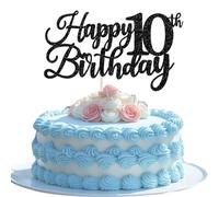 1 Pack Happy 10th Birthday Cake Topper Black Glitter Cheers to 10 Years Hello 10 Fabulous Cake Pick for It's My 10 Birthday Theme Celebrate Party Cake Decorations Supplies