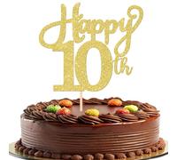 1 Pack Happy 10th Birthday Cake Topper Glitter Cheers to 10 Years Cake Pick Double Digits Ten Hello 10 Fabulous Cake Decoration for Happy 10th Birthday Anniversary Party Decorations Supplies Gold