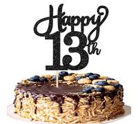 1 Pack Happy 13th Birthday Cake Topper Glitter Cheers to 13 Years Birthday Cake Pick Thirteen Hello 13 Official Teenager Cake Decoration for Happy 13th Birthday Anniversary Party Decorations Black