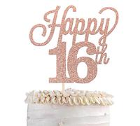 1 Pack Happy 16th Cake Topper Glitter Number 16 Sixteen Birthday Cake Pick Decorations for Cheers to 16 Years Old 16th Birthday Wedding Anniversary Party Supplies