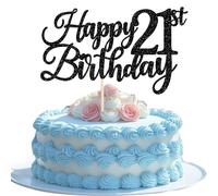 1 Pack Happy 21st Birthday Cake Topper Black Glitter Cheers to 21 Years Hello 21 Fabulous Cake Pick for It's My 21 Birthday Theme Celebrate Party Cake Decorations Supplies