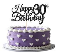 1 Pack Happy 30th Birthday Cake Topper Black Glitter Cheers to 30 Years Hello 30 Fabulous Cake Pick for It's My 30 Birthday Theme Celebrate Party Cake Decorations Supplies