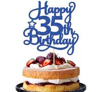 1 Pack Happy 35th Birthday Cake Topper Blue Glitter 35 & Fabulous Cheers to 35 Years Old Birthday Cake Pick for Celebrating 35th Birthday Anniversary Party Cake Decorations Supplies