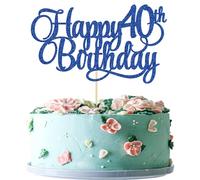 1 Pack Happy 40th Birthday Cake Topper Blue Glitter Number 40 Forty Years Old Birthday Cake Pick Decoration For 40th Birthday Celebrating Anniversary Party Supplies