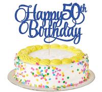 1 Pack Happy 50th Birthday Cake Topper Blue Glitter Number 50 Fifty Years Old Birthday Cake Pick Decoration For 50th Birthday Celebrating Anniversary Party Supplies