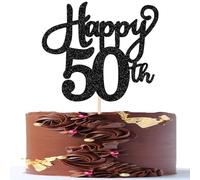 1 Pack Happy 50th Birthday Cake Topper Glitter Cheers to 50 Years Birthday Cake Pick Fifty Hello 50 Fabulous Cake Decoration for Happy 50th Birthday Wedding Anniversary Party Cake Decorations Black