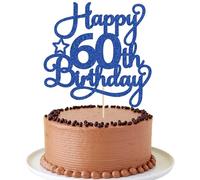 1 Pack Happy 60th Birthday Cake Topper Blue Glitter 60 & Fabulous Cheers to 60 Years Old 60th Birthday Cake Pick for Celebrating 60th Birthday Anniversary Party Cake Decorations Supplies