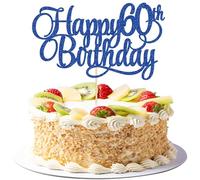 1 Pack Happy 60th Birthday Cake Topper Blue Glitter Number 60 Sixty Years Old Birthday Cake Pick Decoration For 60th Birthday Celebrating Anniversary Party Supplies
