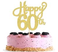 1 Pack Happy 60th Birthday Cake Topper Glitter Cheers to 60 Years Birthday Cake Pick Sixty Hello 60 Fabulous Cake Decoration for Happy 60th Birthday Wedding Anniversary Party Cake Decorations Gold