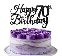 1 Pack Happy 70th Birthday Cake Topper Black Glitter Cheers to 70 Years Hello 70 Fabulous Cake Pick for It's My 70 Birthday Theme Celebrate Party Cake Decorations Supplies