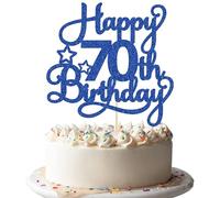 1 Pack Happy 70th Birthday Cake Topper Blue Glitter 70 & Fabulous Cheers to 70 Years Old 70th Birthday Cake Pick for Celebrating 70th Birthday Anniversary Party Cake Decorations Supplies
