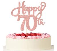 1 Pack Happy 70th Birthday Cake Topper Glitter Cheers to 70 Years Birthday Cake Decoration Seventy Hello 70 Fabulous Cake Pick for Happy 70th Birthday Anniversary Party Cake Decorations Rose Gold