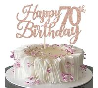 1 Pack Happy 70th Birthday Cake Topper Glitter Cheers to 70 Years Hello 70 Fabulous Cake Pick for It's My 70 Birthday Theme Celebrate Party Cake Decorations Supplies Rose Gold