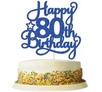 1 Pack Happy 80th Birthday Cake Topper Blue Glitter 80 & Fabulous Cheers to 80 Years Old Birthday Cake Pick for Celebrating 80th Birthday Anniversary Party Cake Decorations Supplies