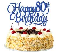 1 Pack Happy 80th Birthday Cake Topper Blue Glitter Number 80 Eighty Years Old Birthday Cake Pick Decoration For 80th Birthday Celebrating Anniversary Party Supplies